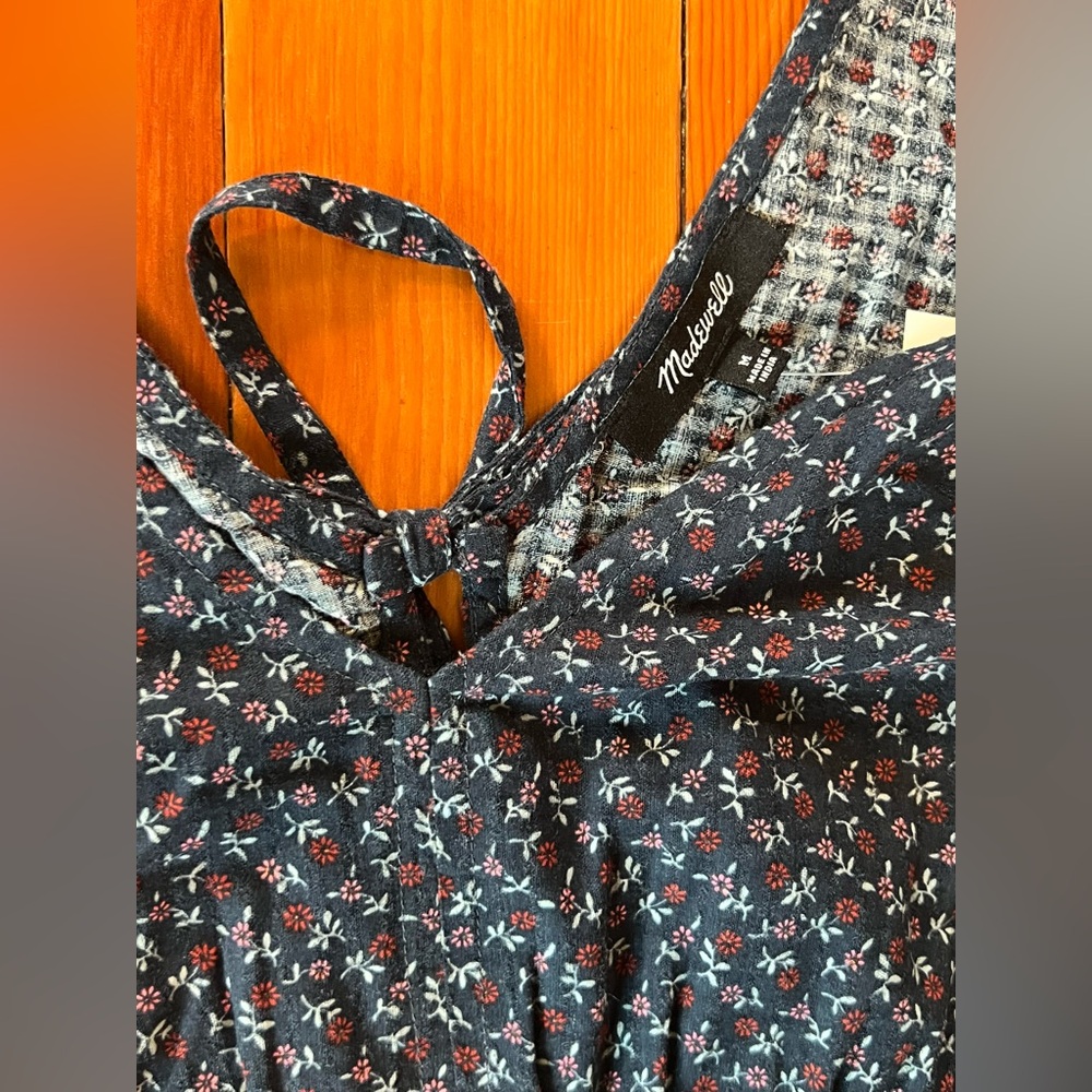 NWT Madewell Tie-Back Peplum Top in Campden Daisies - Medium - Deep Indigo Blue - Picture 8 of 9
